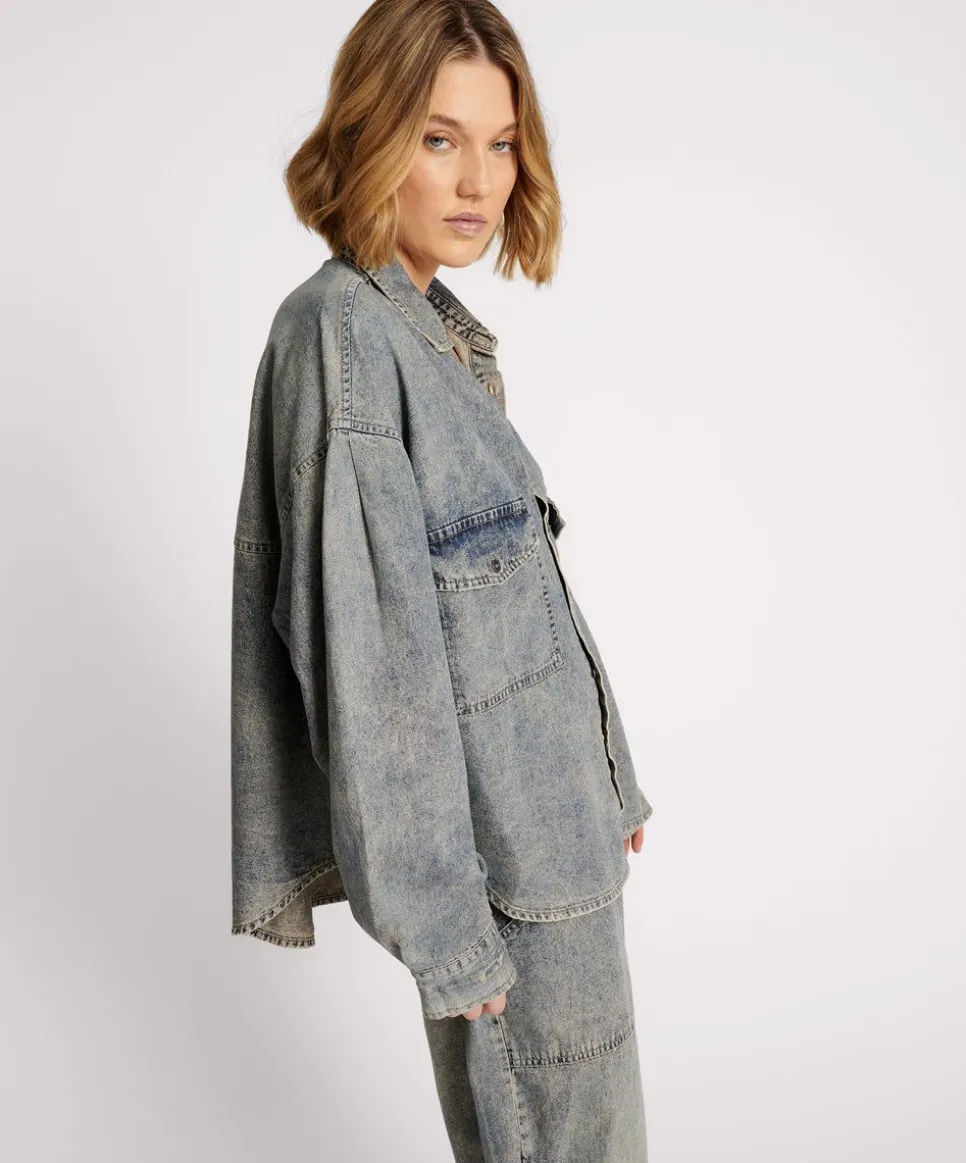 Shirts|ONE TEASPOON Dirty Blue Oversized Denim Western Shirt
