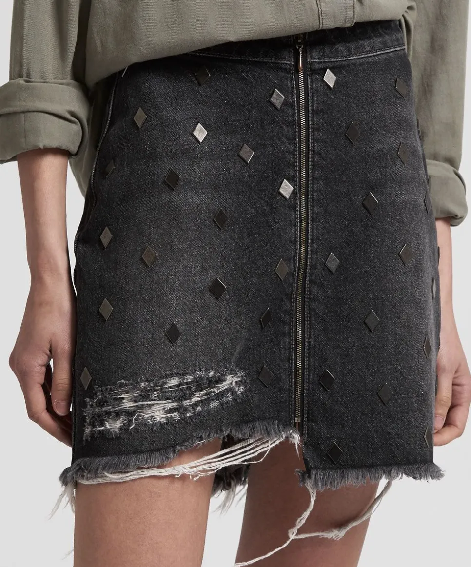 Denim Skirts|ONE TEASPOON Disobedient Vixen High Waist A-Line Denim Skirt