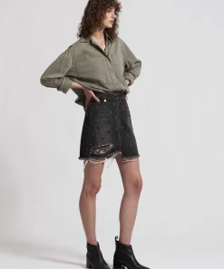 Denim Skirts|ONE TEASPOON Disobedient Vixen High Waist A-Line Denim Skirt