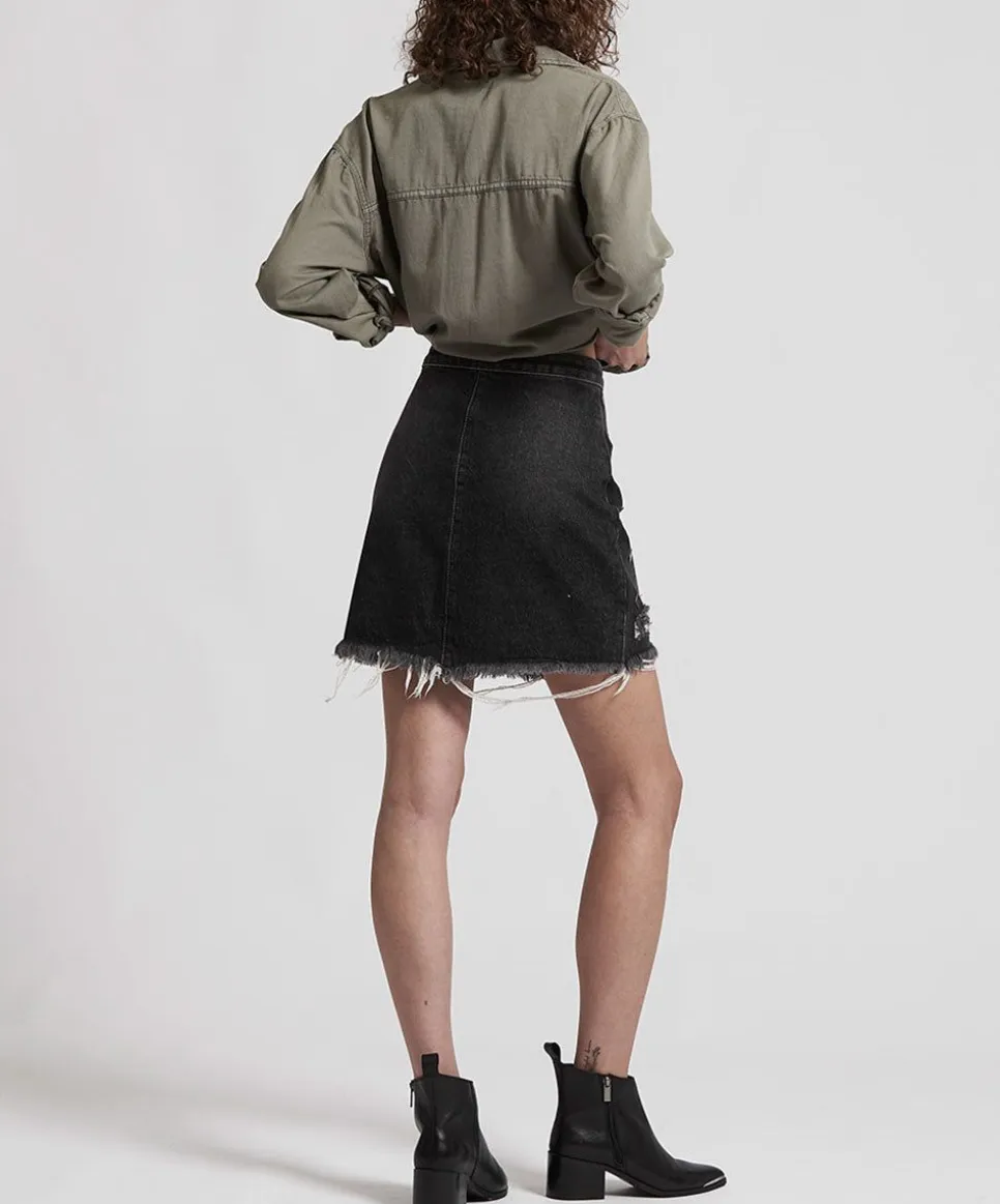 Denim Skirts|ONE TEASPOON Disobedient Vixen High Waist A-Line Denim Skirt