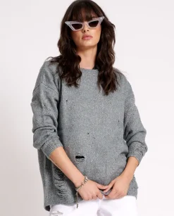 Knitwear|ONE TEASPOON Distressed Fisherman Knit Sweater