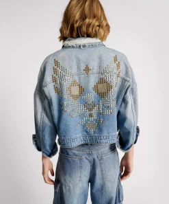 Jackets|ONE TEASPOON Eagle Studded Cropped Denim Jacket
