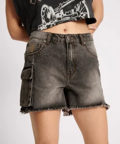 Denim Shorts|ONE TEASPOON Faded Black Cargo Legend Mom Fit Shorts