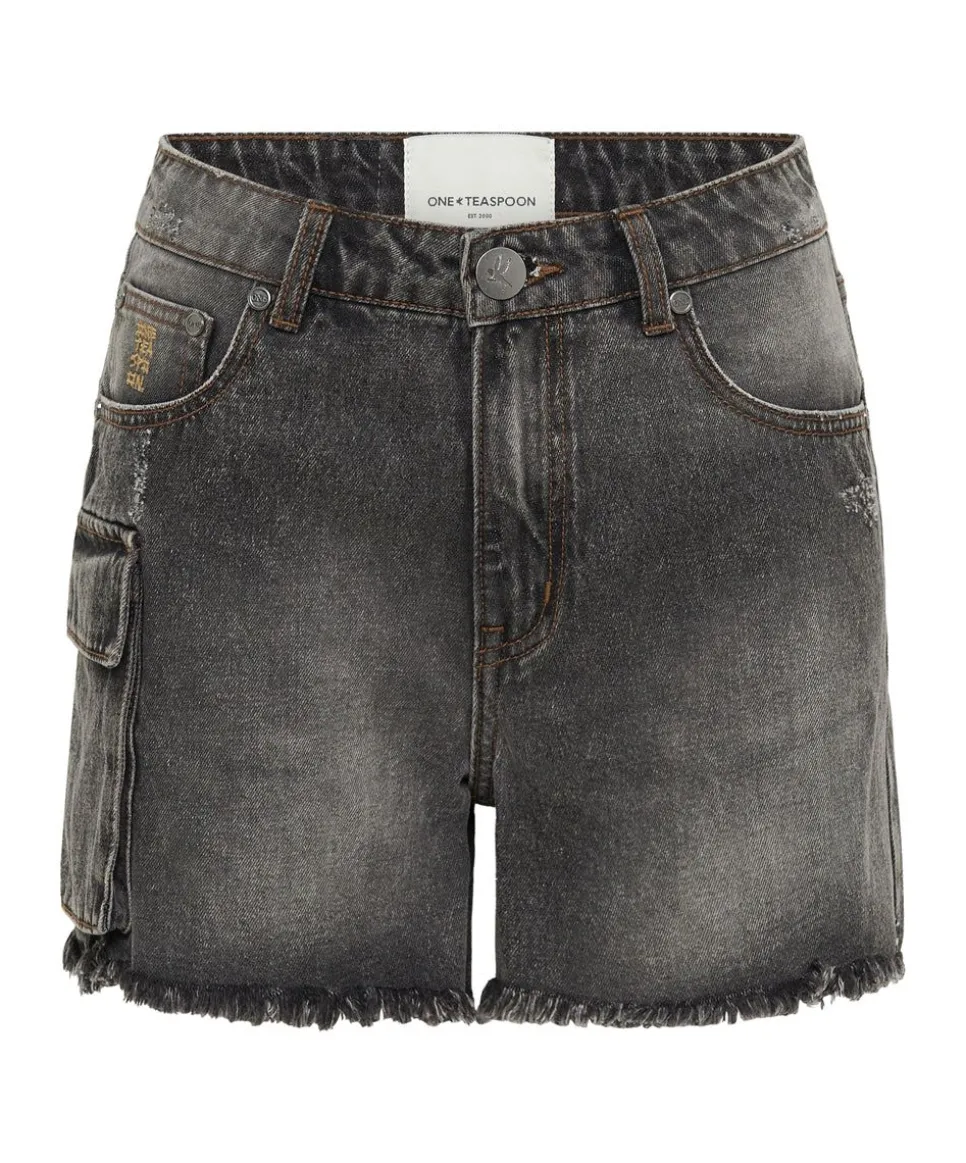 Denim Shorts|ONE TEASPOON Faded Black Cargo Legend Mom Fit Shorts
