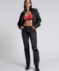 Denim Jeans|ONE TEASPOON Faded Black Messed Up Truckers Mid Rise Straight Leg Jeans