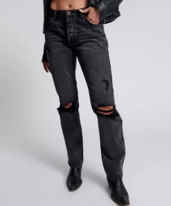 Denim Jeans|ONE TEASPOON Faded Black Messed Up Truckers Mid Rise Straight Leg Jeans
