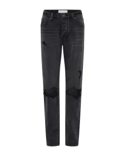 Denim Jeans|ONE TEASPOON Faded Black Messed Up Truckers Mid Rise Straight Leg Jeans