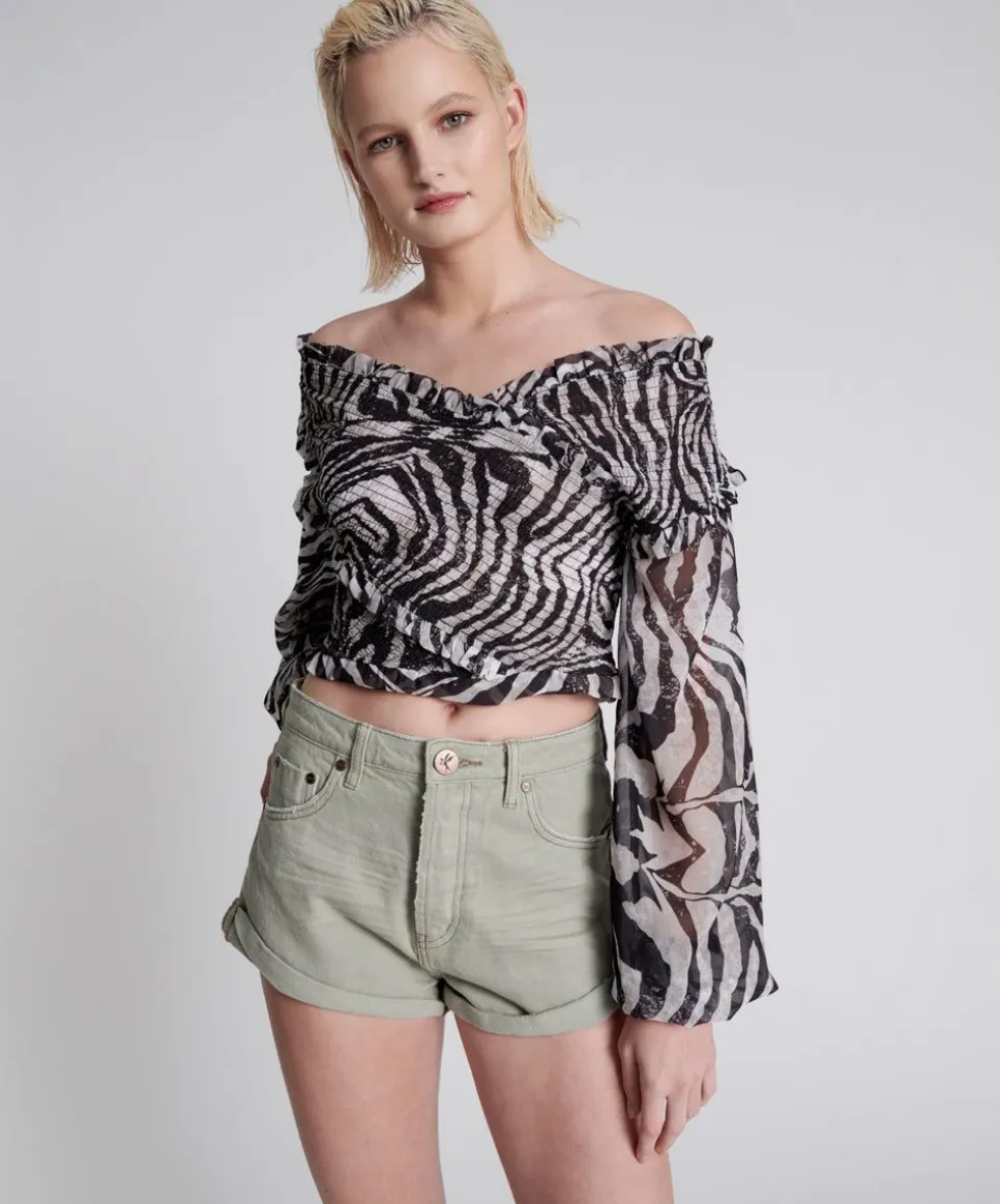 Denim Shorts|ONE TEASPOON Faded Khaki Bandits Mid Waist Denim Shorts