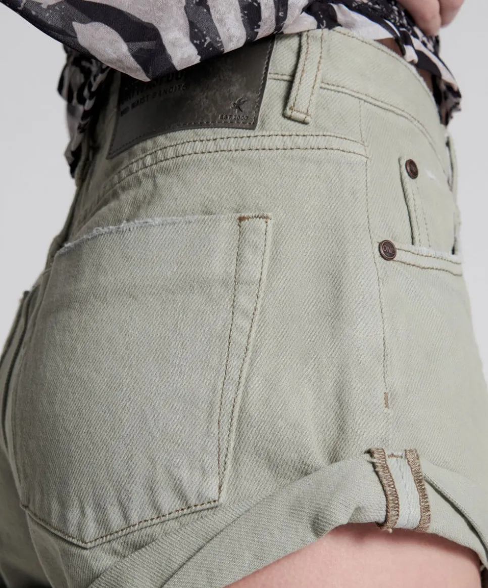 Denim Shorts|ONE TEASPOON Faded Khaki Bandits Mid Waist Denim Shorts