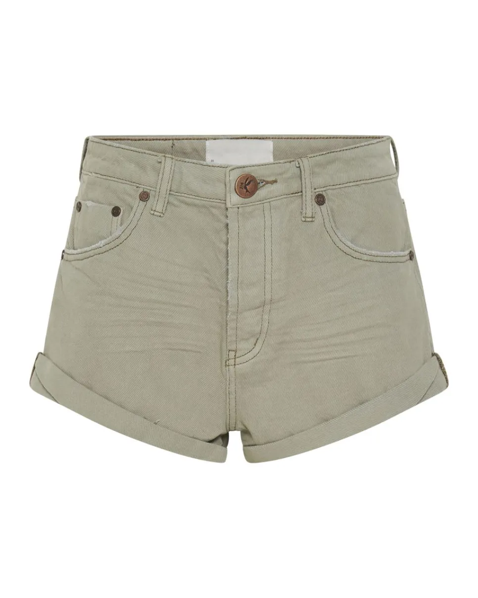Denim Shorts|ONE TEASPOON Faded Khaki Bandits Mid Waist Denim Shorts