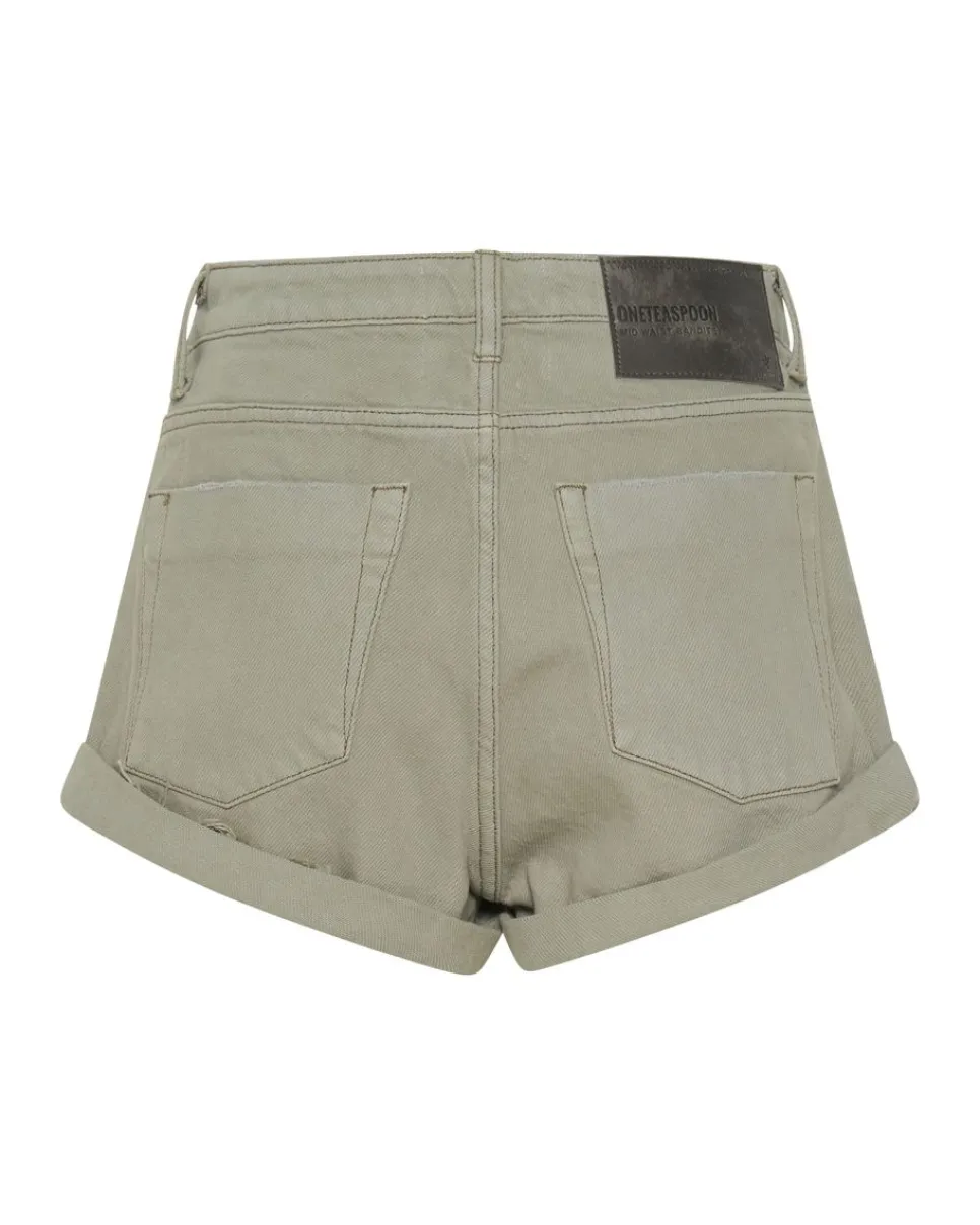Denim Shorts|ONE TEASPOON Faded Khaki Bandits Mid Waist Denim Shorts