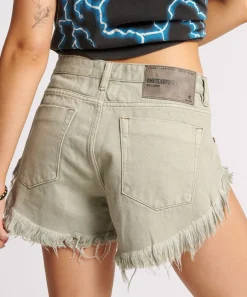 Denim Shorts|ONE TEASPOON Faded Khaki Rollers Low Waist Denim Shorts