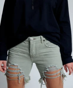 Denim Shorts|ONE TEASPOON Faded Khaki Stevies Long Length Boyfriend Shorts