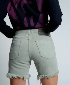Denim Shorts|ONE TEASPOON Faded Khaki Stevies Long Length Boyfriend Shorts