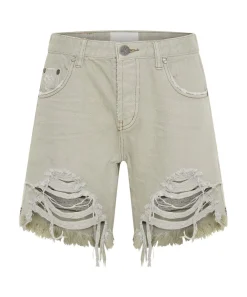 Denim Shorts|ONE TEASPOON Faded Khaki Stevies Long Length Boyfriend Shorts