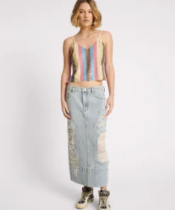 Denim Skirts|ONE TEASPOON Fleetwood Cassidy Mid Waist Long Denim Column Skirt