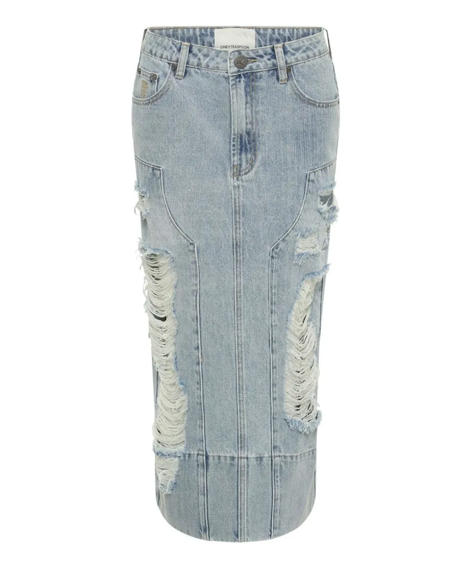 Denim Skirts|ONE TEASPOON Fleetwood Cassidy Mid Waist Long Denim Column Skirt