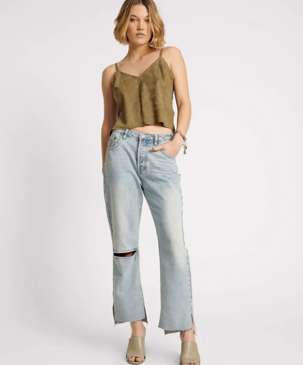 Denim Jeans|ONE TEASPOON Fleetwood Zipped Hooligans Mid Waist Relaxed Cropped Jeans