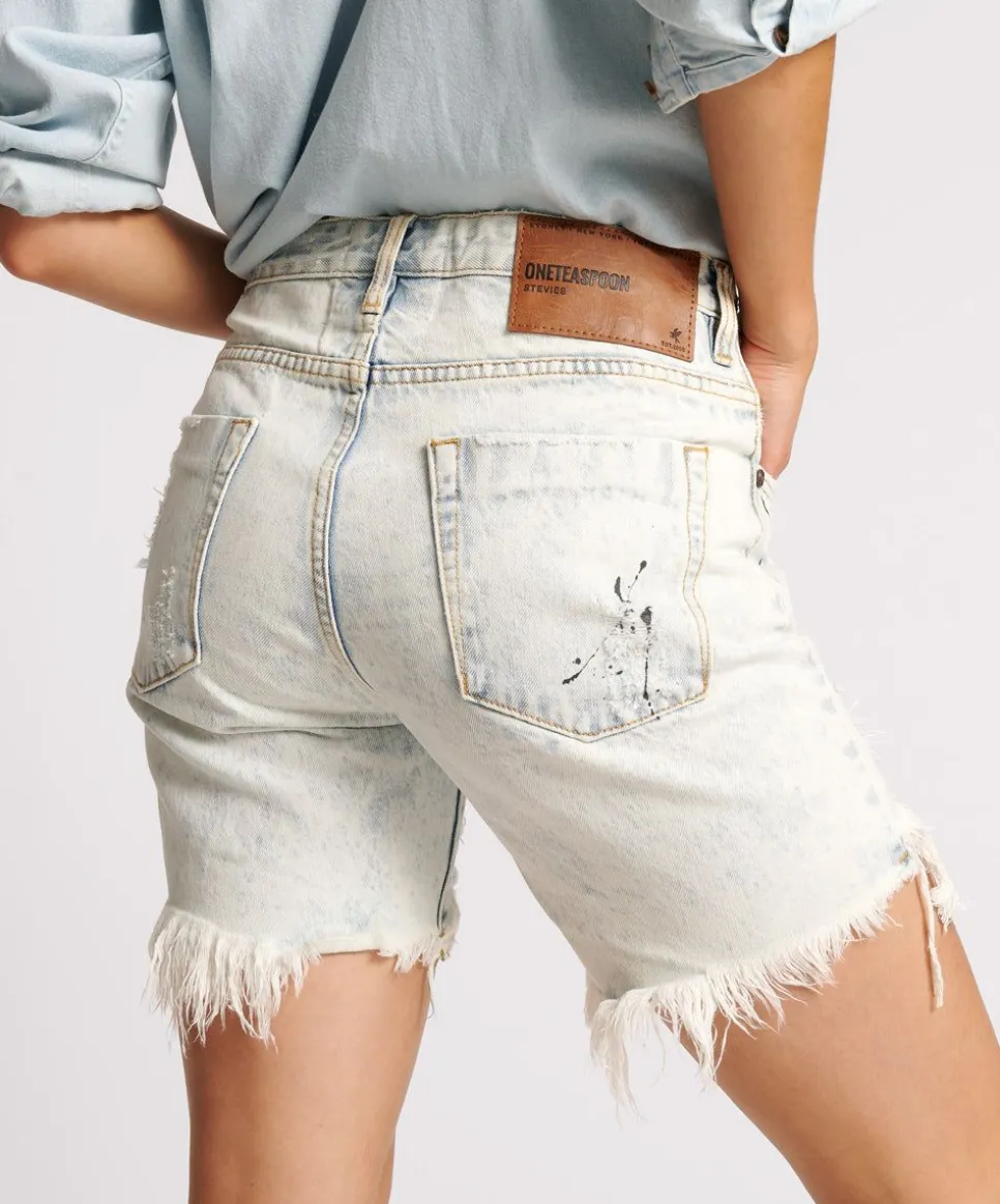 Denim Shorts|ONE TEASPOON Florence Painted Stevies Long Length Boyfriend Shorts
