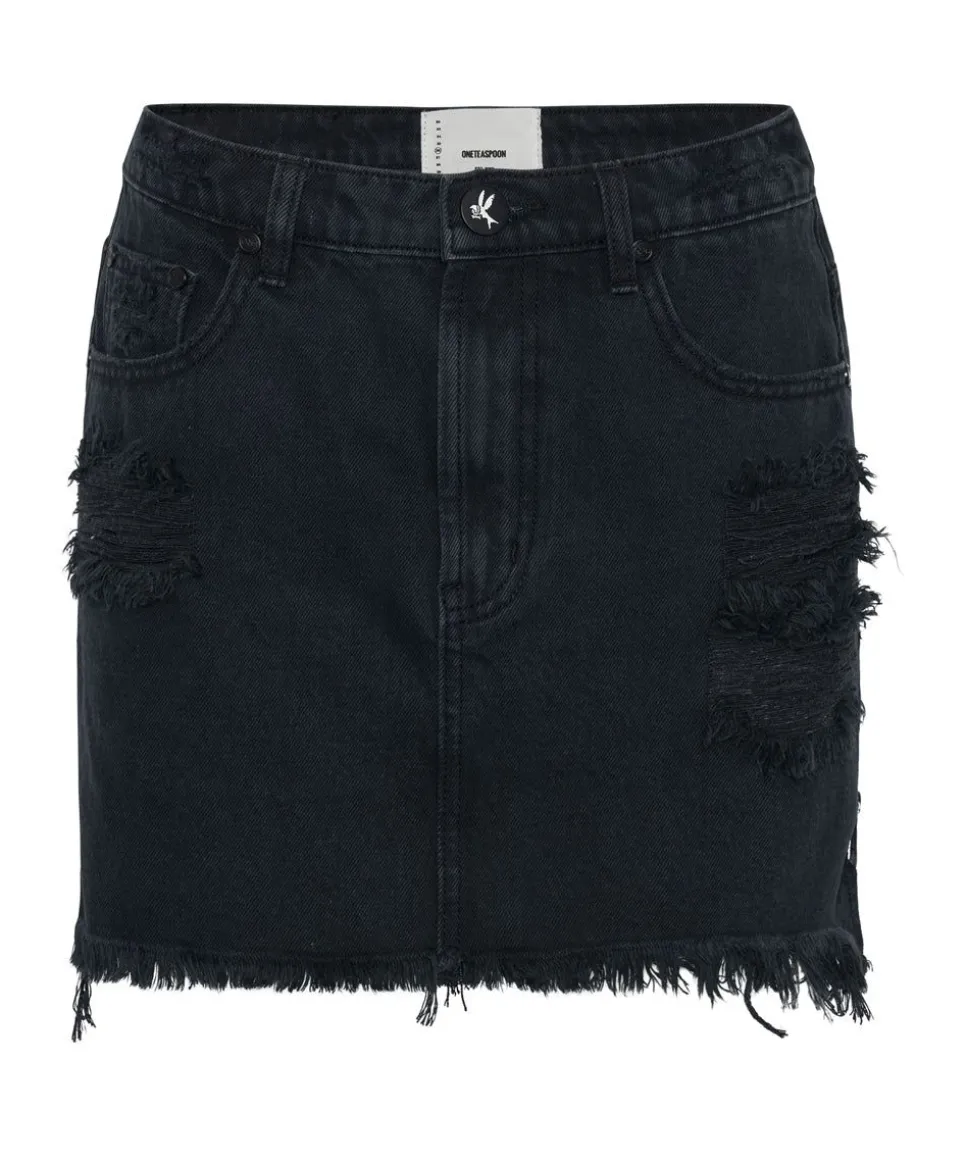 Denim Skirts|ONE TEASPOON Fox Black 2020 Mini High Waist Denim Skirt