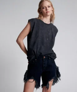 Denim Shorts|ONE TEASPOON Fox Black Frankies Long Length Denim Shorts