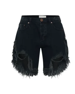 Denim Shorts|ONE TEASPOON Fox Black Frankies Long Length Denim Shorts