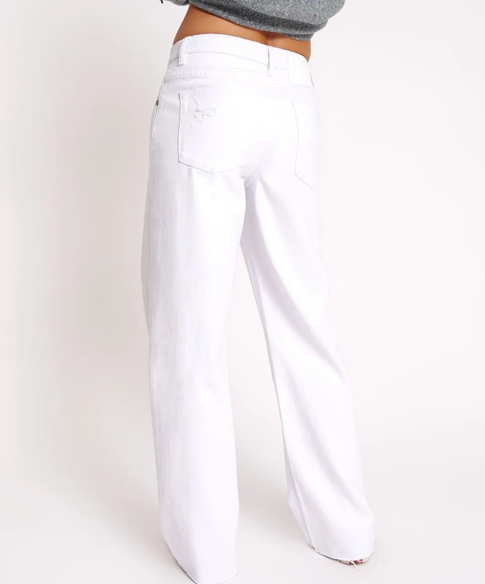 Denim Jeans|ONE TEASPOON Fresh White Jackson Mid Waist Wide Leg Jeans