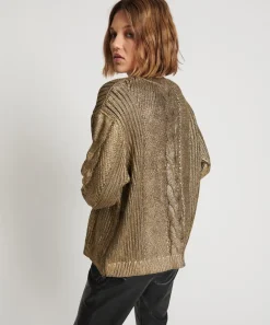 Knitwear|ONE TEASPOON Gold Foil Cable Spine Sweater