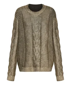Knitwear|ONE TEASPOON Gold Foil Cable Spine Sweater