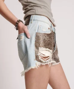 Denim Shorts|ONE TEASPOON Gold Mine Le Wolves Mid Length Denim Shorts