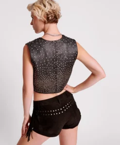 Bottoms|ONE TEASPOON Gothic Rodeo Fringed Suede Studded Bandits Low Waist Shorts