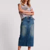 Denim Skirts|ONE TEASPOON Gritty Blue Cassidy Column Mid Length Denim Skirt