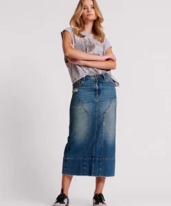 Denim Skirts|ONE TEASPOON Gritty Blue Cassidy Column Mid Length Denim Skirt