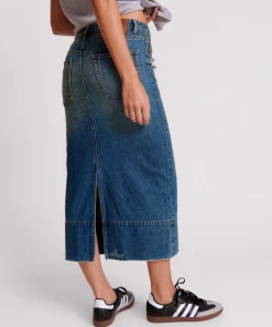 Denim Skirts|ONE TEASPOON Gritty Blue Cassidy Column Mid Length Denim Skirt