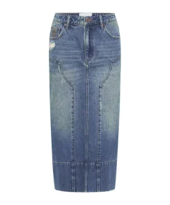 Denim Skirts|ONE TEASPOON Gritty Blue Cassidy Column Mid Length Denim Skirt
