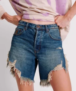 Denim Shorts|ONE TEASPOON Gritty Blue Frankies High Waist Long Length Shorts