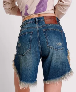 Denim Shorts|ONE TEASPOON Gritty Blue Frankies High Waist Long Length Shorts