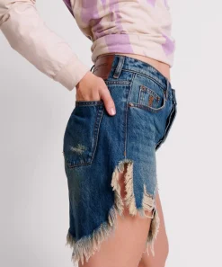 Denim Shorts|ONE TEASPOON Gritty Blue Frankies High Waist Long Length Shorts