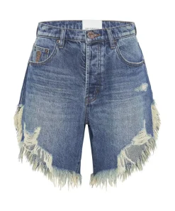 Denim Shorts|ONE TEASPOON Gritty Blue Frankies High Waist Long Length Shorts