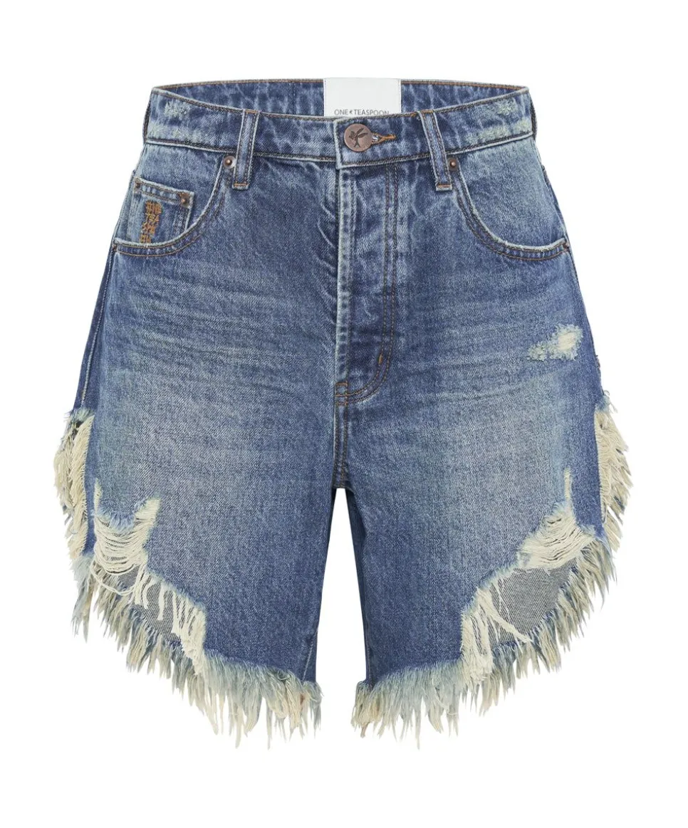 Denim Shorts|ONE TEASPOON Gritty Blue Frankies High Waist Long Length Shorts