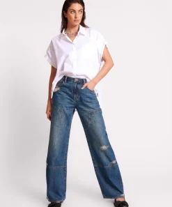 Denim Jeans|ONE TEASPOON Gritty Blue Jackson Utility Mid Waist Wide Leg Jeans
