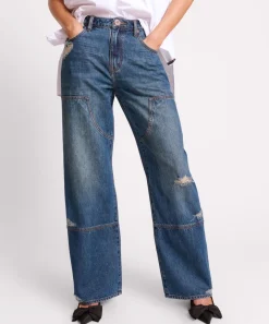 Denim Jeans|ONE TEASPOON Gritty Blue Jackson Utility Mid Waist Wide Leg Jeans