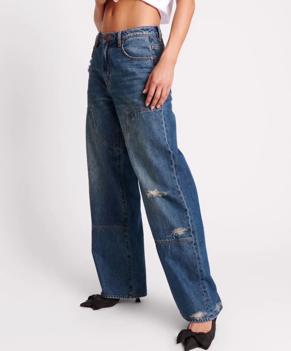 Denim Jeans|ONE TEASPOON Gritty Blue Jackson Utility Mid Waist Wide Leg Jeans