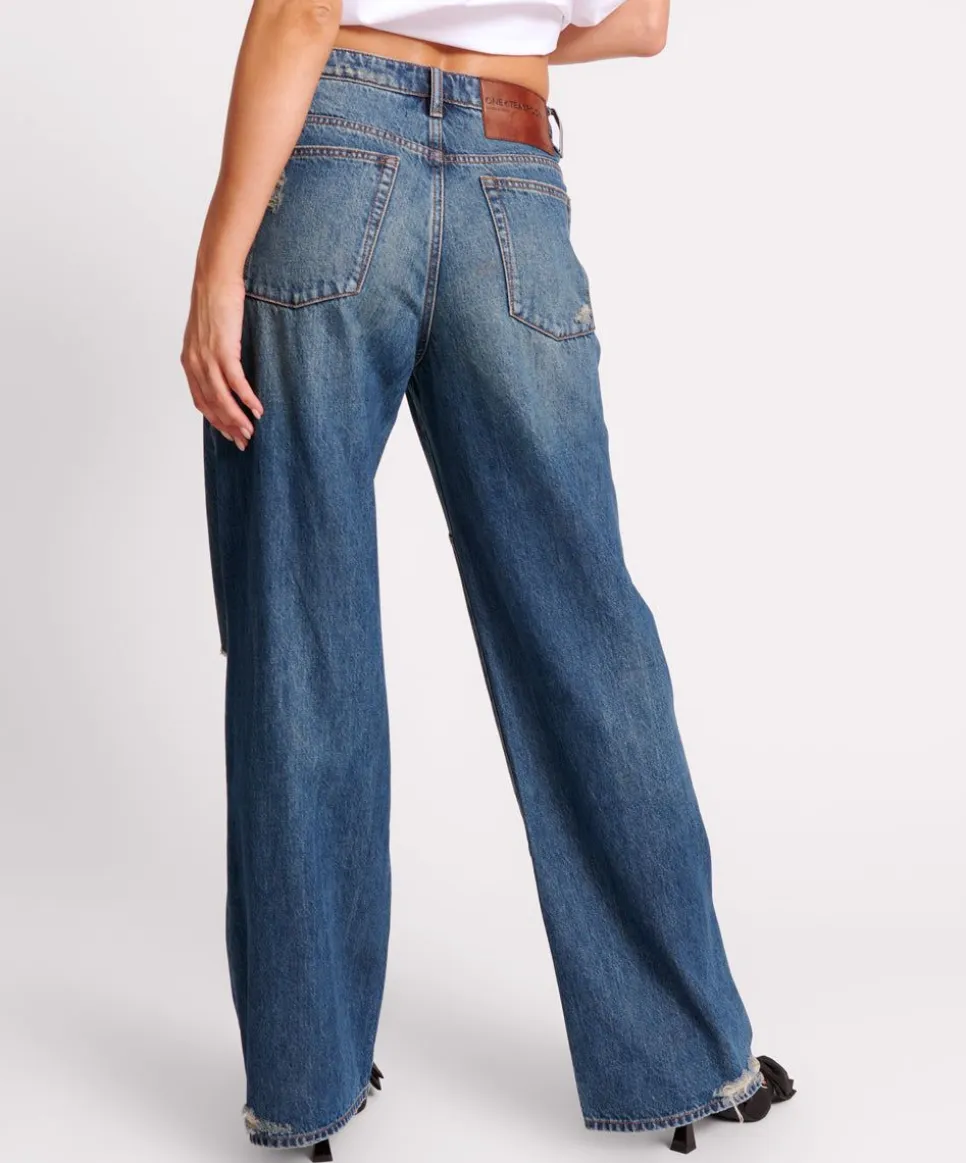 Denim Jeans|ONE TEASPOON Gritty Blue Jackson Utility Mid Waist Wide Leg Jeans