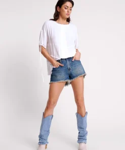 Denim Shorts|ONE TEASPOON Gritty Blue Truckers Mid Waist Relaxed Shorts