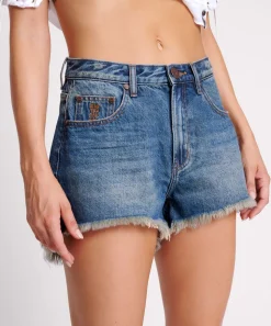 Denim Shorts|ONE TEASPOON Gritty Blue Truckers Mid Waist Relaxed Shorts