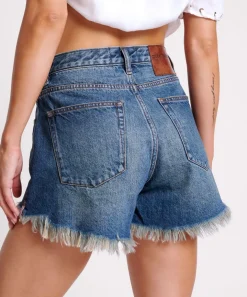 Denim Shorts|ONE TEASPOON Gritty Blue Truckers Mid Waist Relaxed Shorts