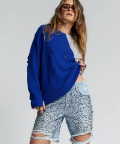 Denim Shorts|ONE TEASPOON Hand Beaded Jackson Mid Waist Wide Leg Shorts