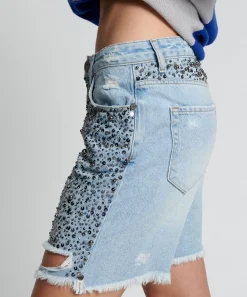Denim Shorts|ONE TEASPOON Hand Beaded Jackson Mid Waist Wide Leg Shorts