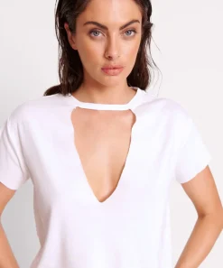 Basic Tees|ONE TEASPOON Ivory Deep V Cut Out Tee